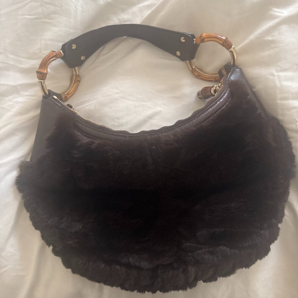GUCCI Fur Bamboo handle shoulder bag